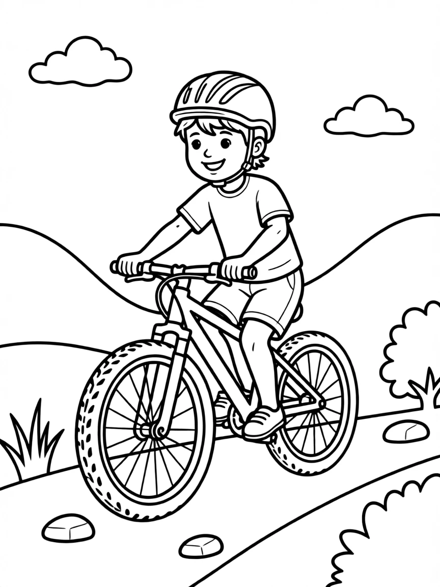 (sports) A child mountain biking