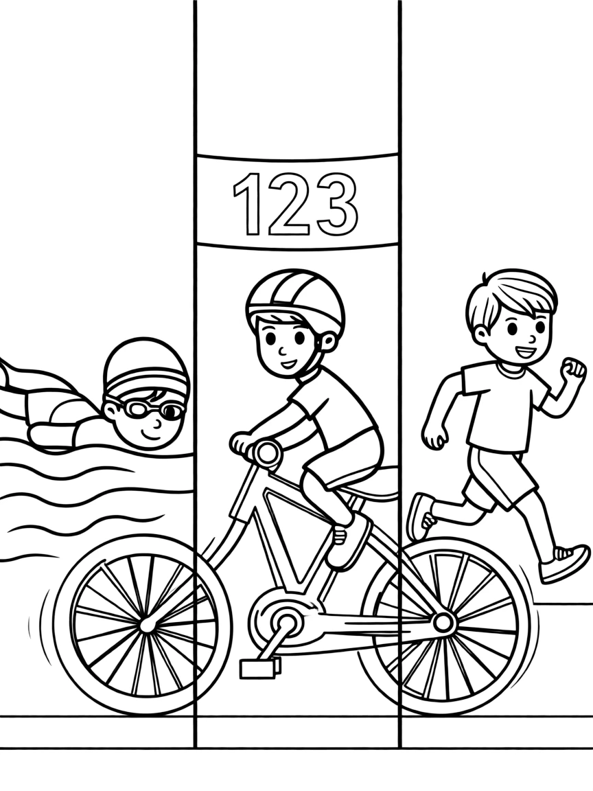 (sports) A child doing triathlon