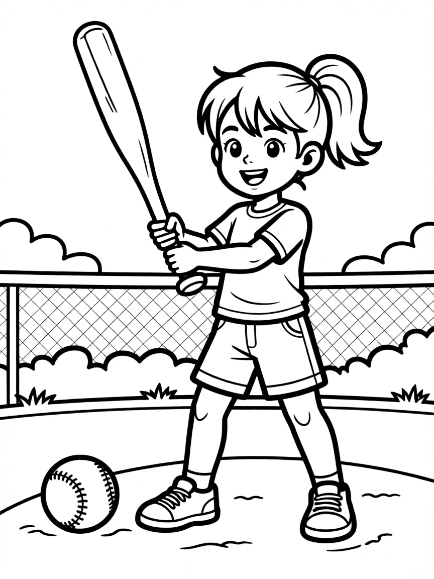 (sports) A child playing softball