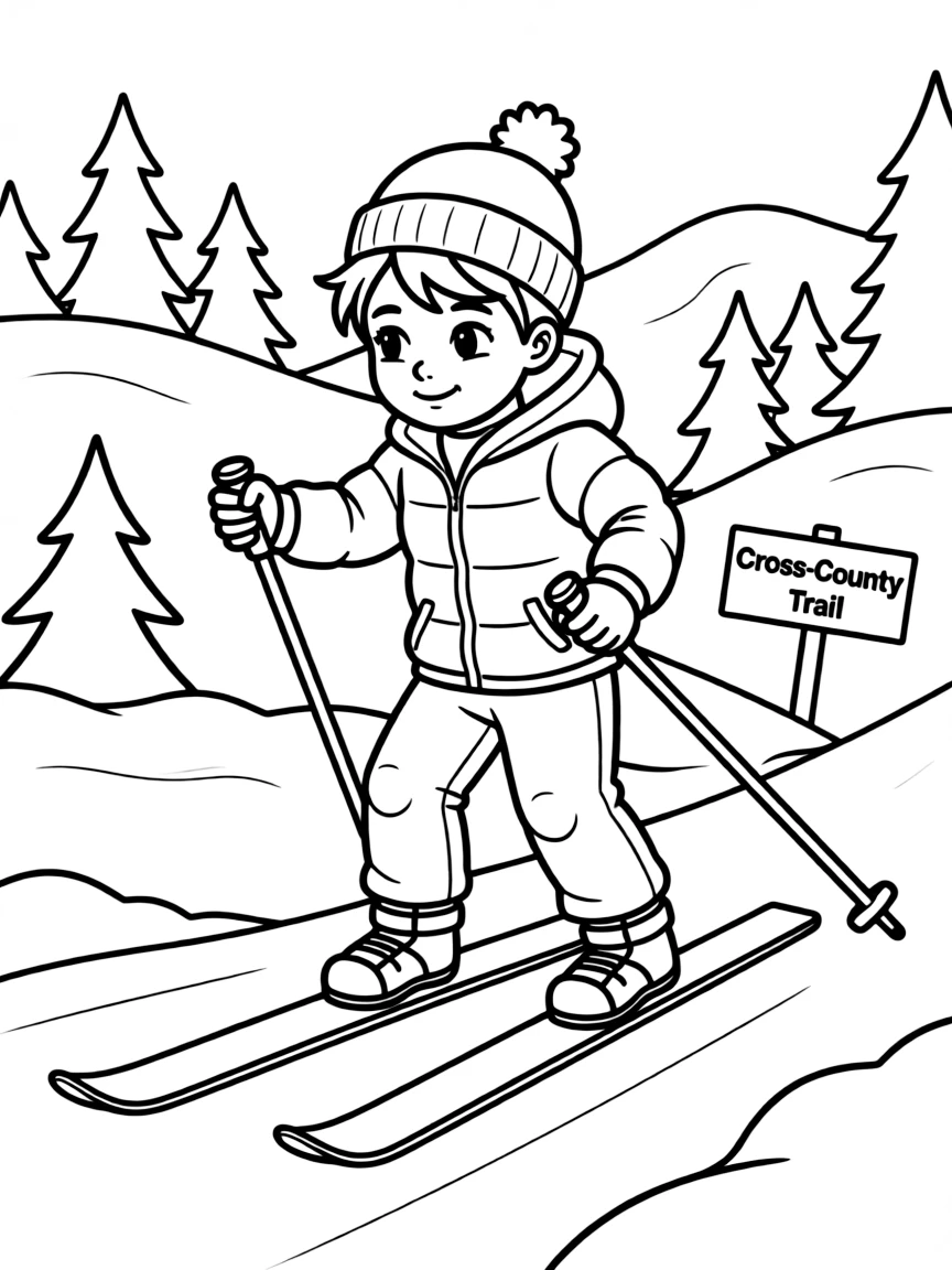 (sports) A child doing cross-country skiing