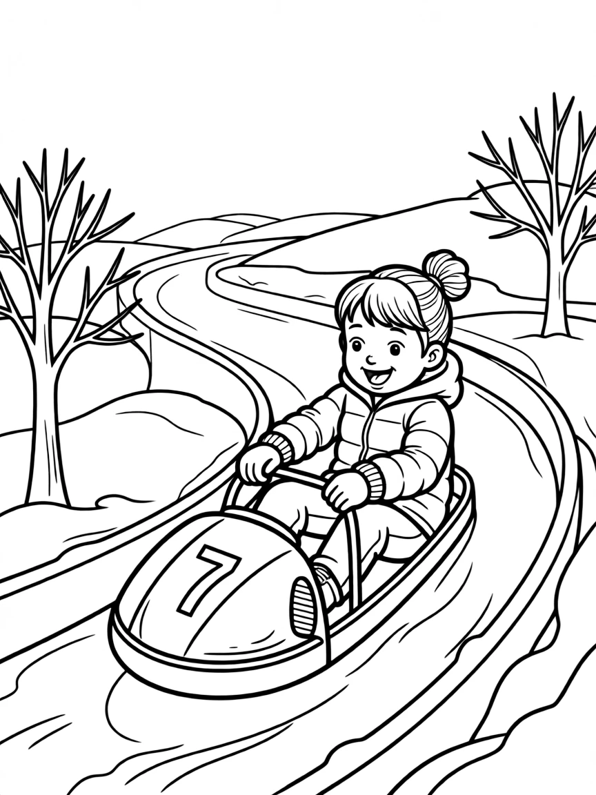 (sports) A child doing bobsled