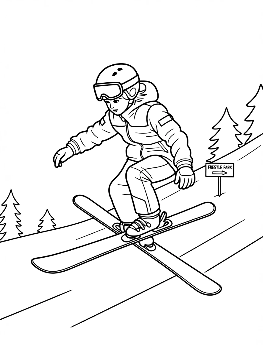 (sports) A child doing freestyle skiing