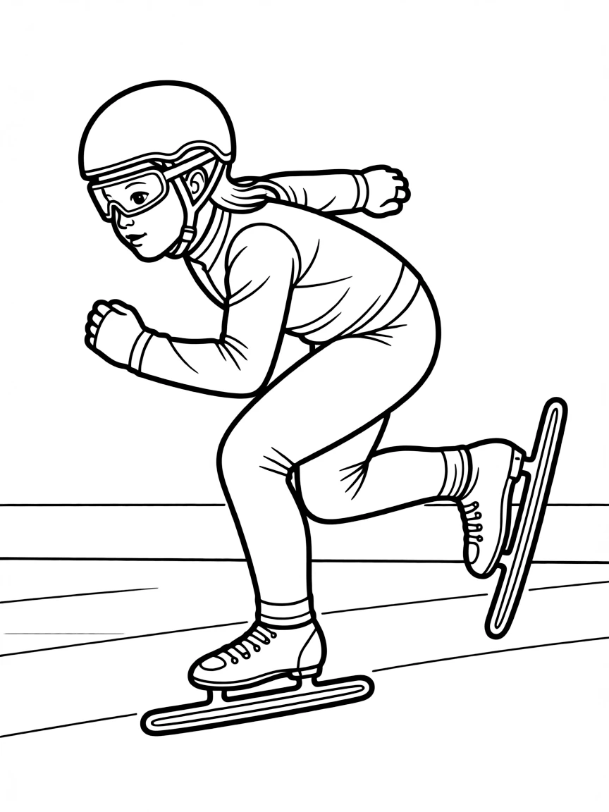 (sports) A child doing short track speed skating