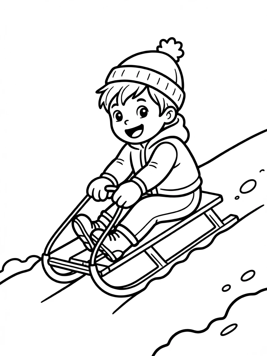 (sports) A child doing skeleton sledding