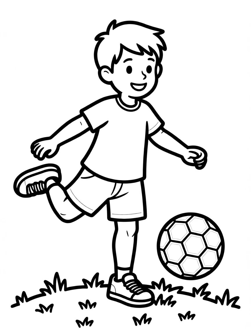 (sports) A child doing a soccer kick