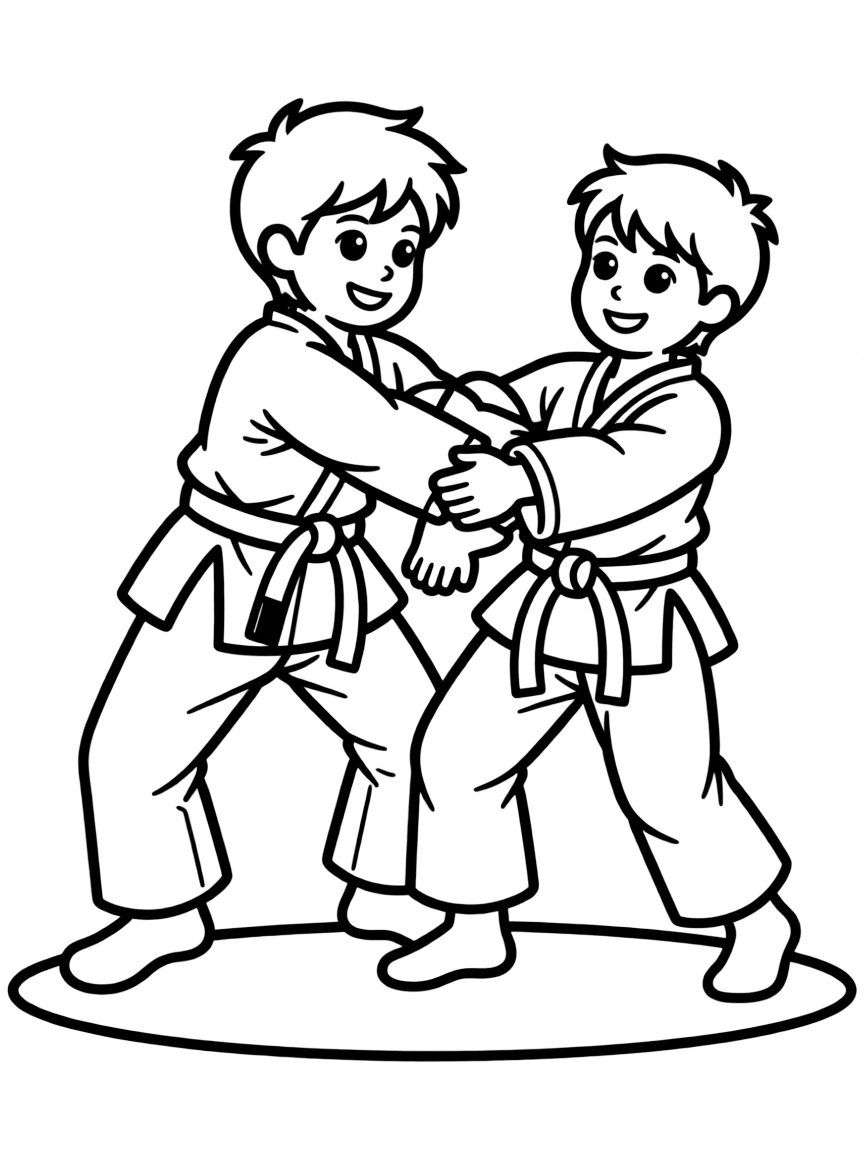 (sports) A child throwing a judo opponent