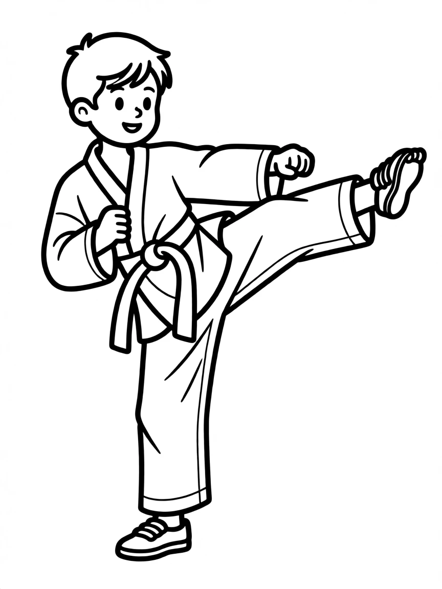 (sports) A child kicking in taekwondo