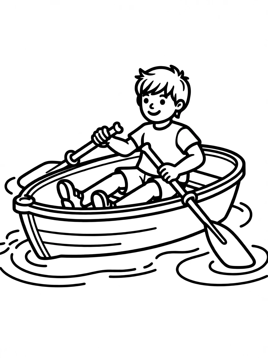 (sports) A child rowing in a boat