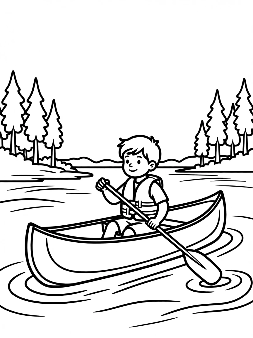 (sports) A child paddling a canoe