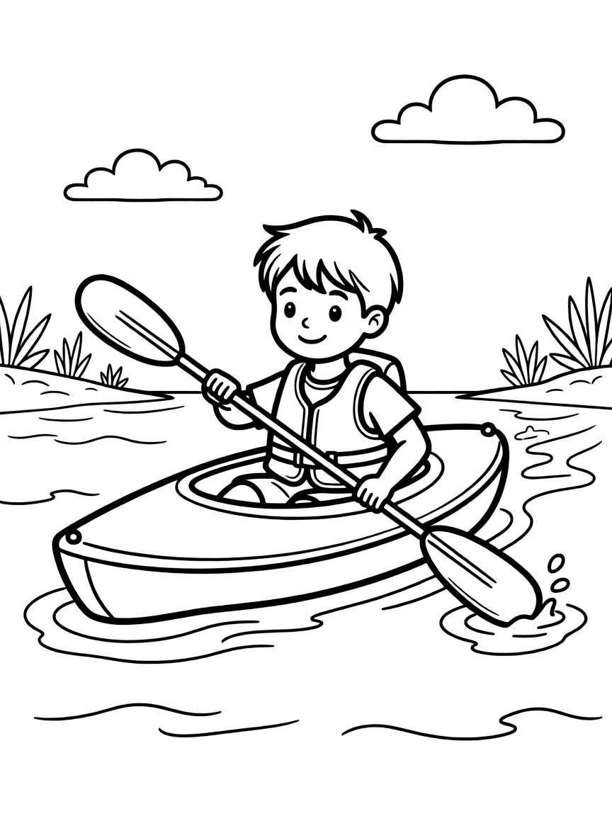 (sports) A child paddling a kayak