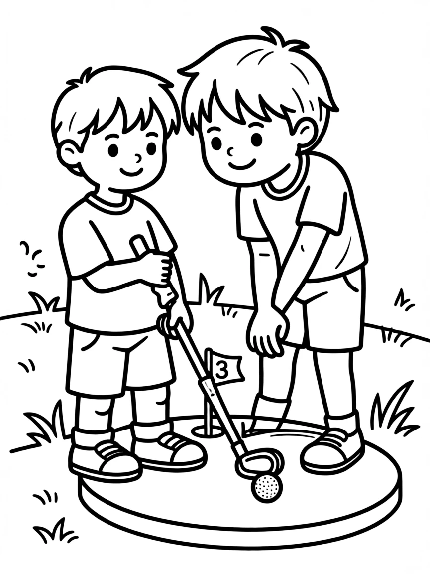 (sports) A child putting a golf ball
