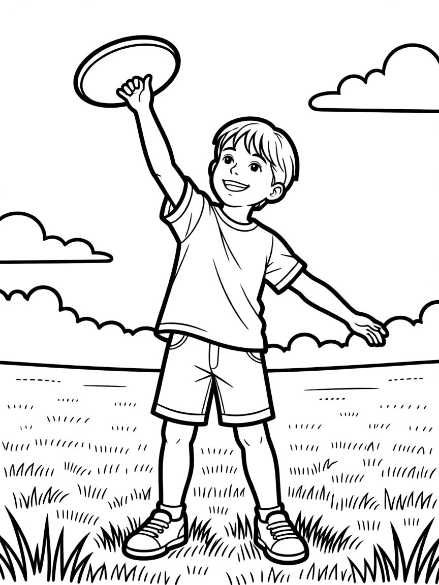 (sports) A child throwing a discus in the air