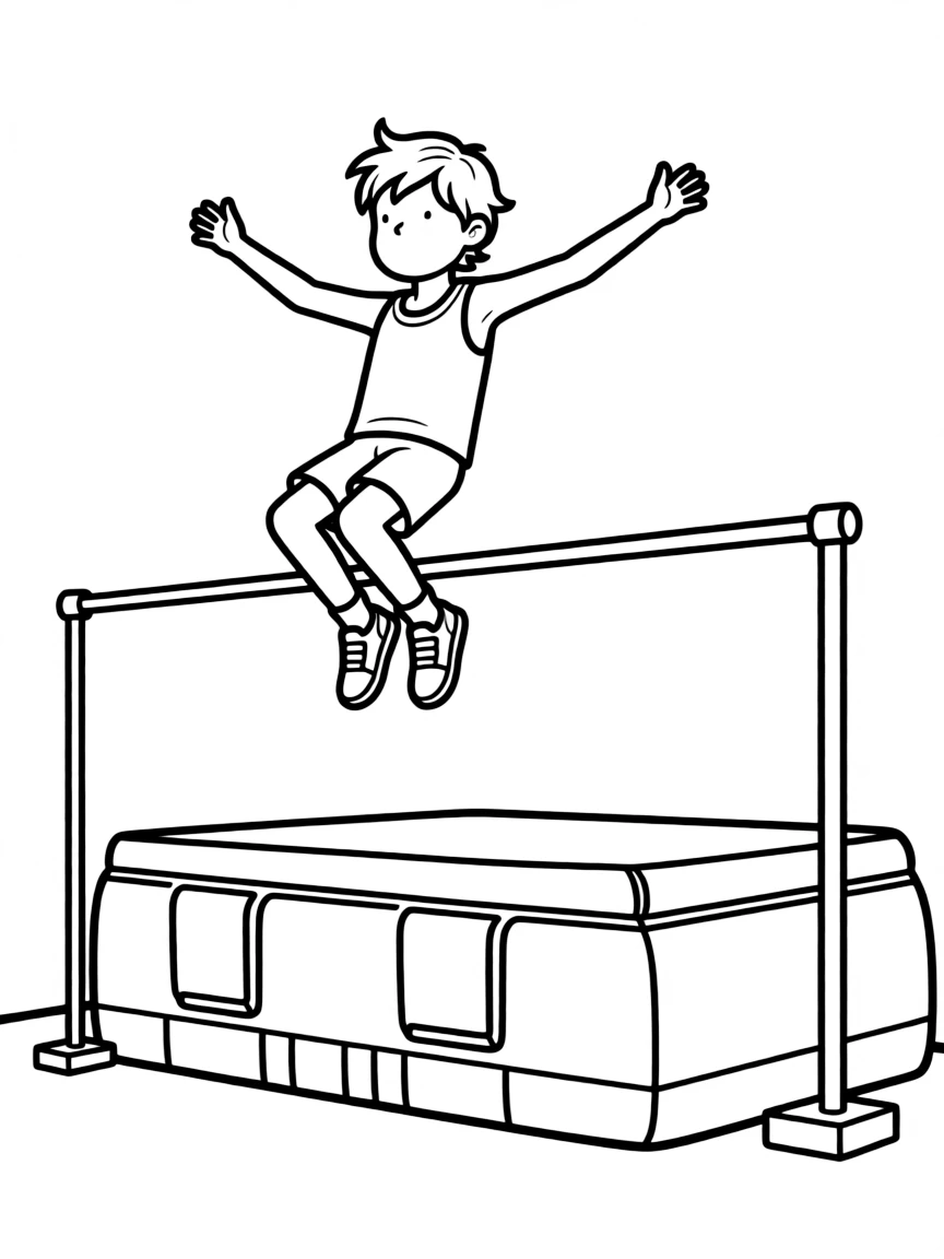(sports) A child high jumping over a bar
