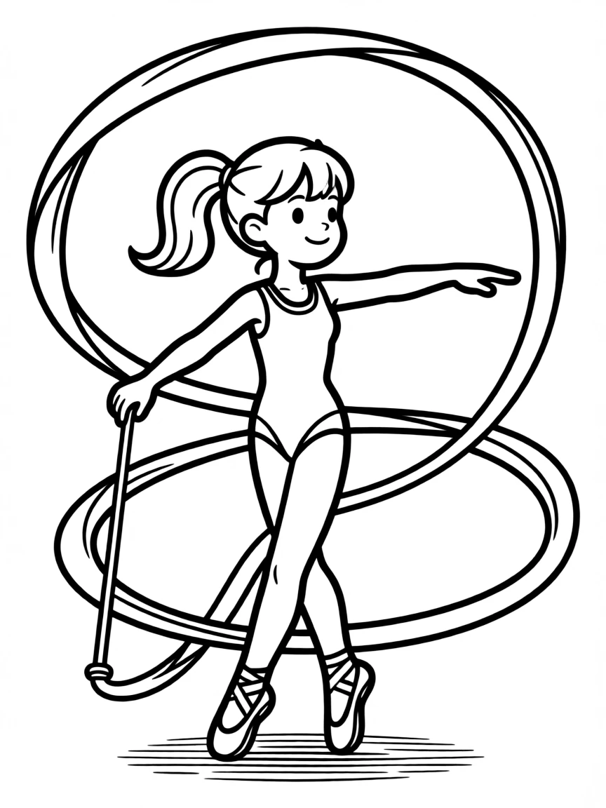 (sports) A child doing a ribbon dance (rhythmic gymnastics)