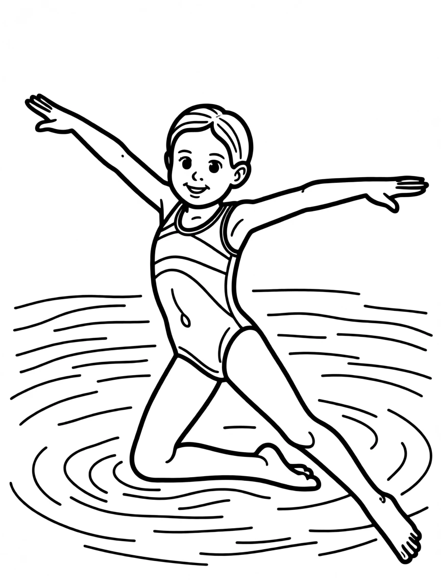 (sports) A child doing a synchronized swim pose