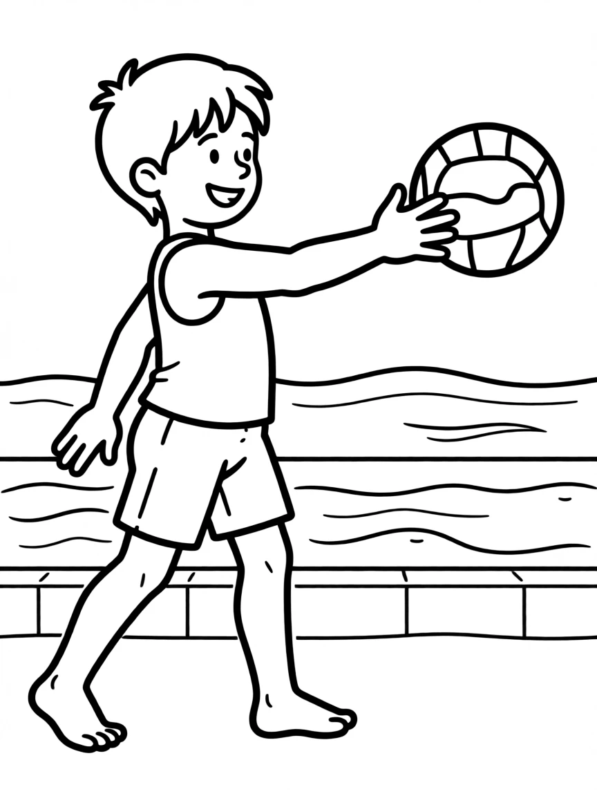 (sports) A child throwing a water polo ball