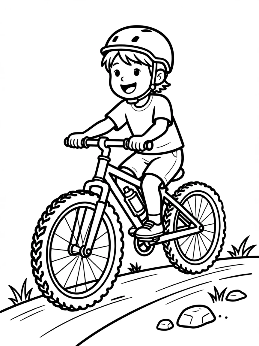 (sports) A child riding a mountain bike