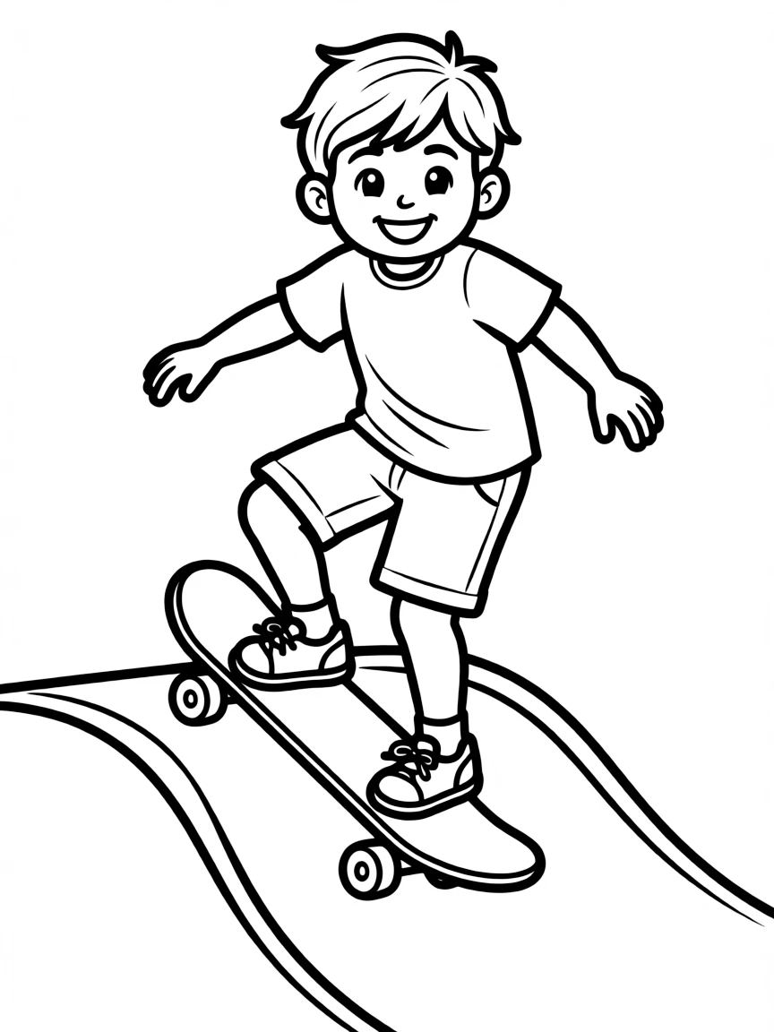 (sports) A child skateboarding on a ramp
