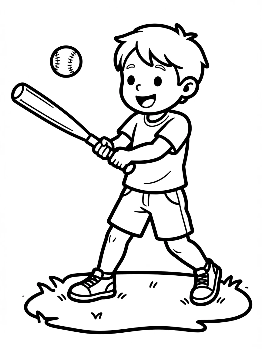 (sports) A child hitting a softball