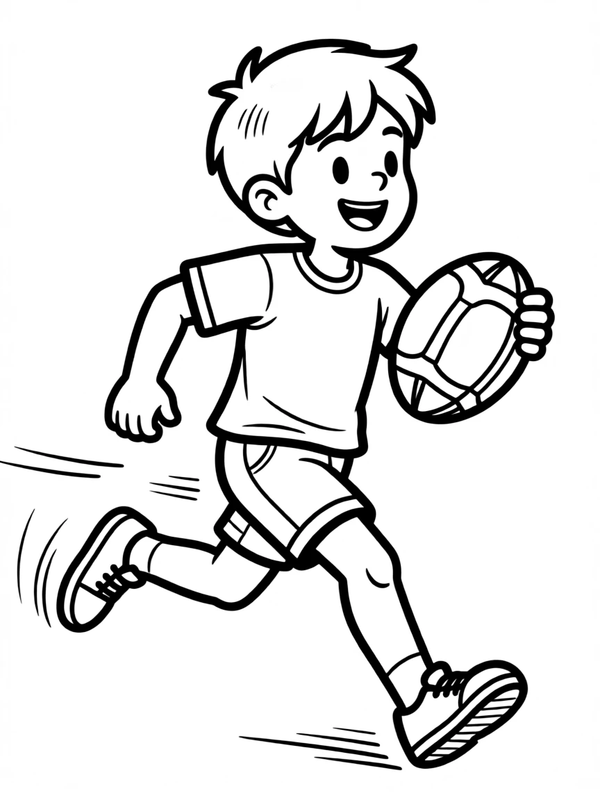 (sports) A child running with a rugby ball