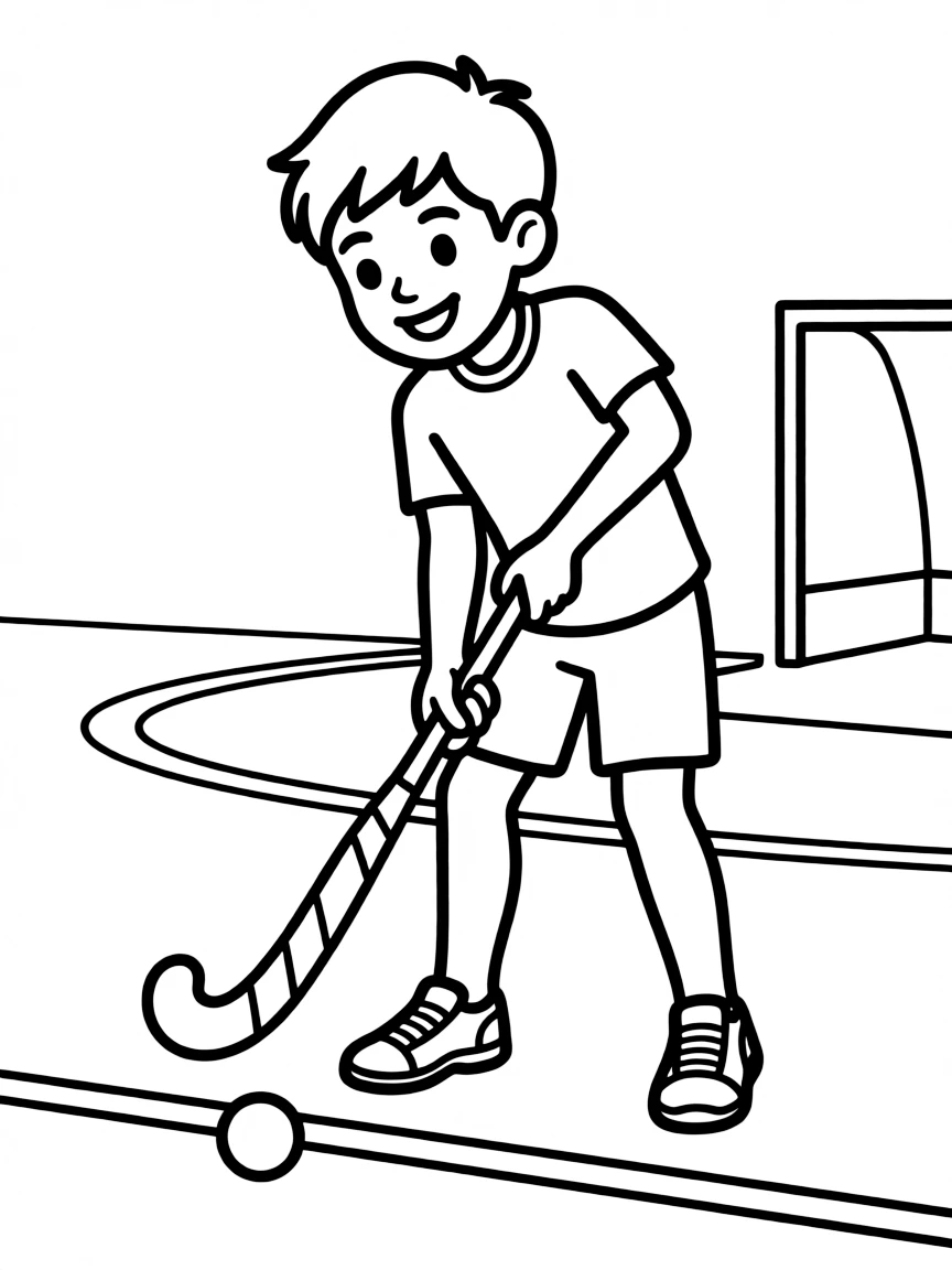 (sports) A child hitting a field hockey ball