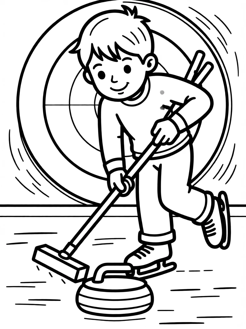 (sports) A child sweeping the ice in curling