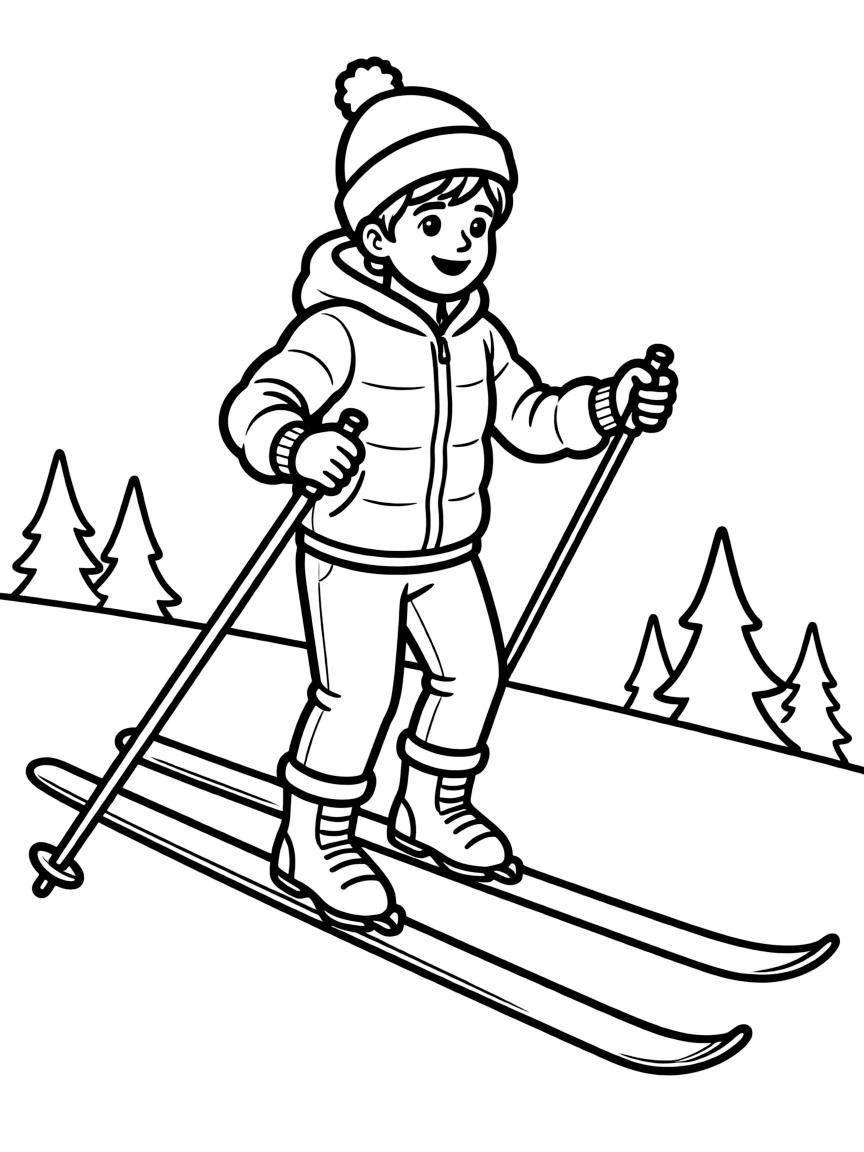(sports) A child cross-country skiing