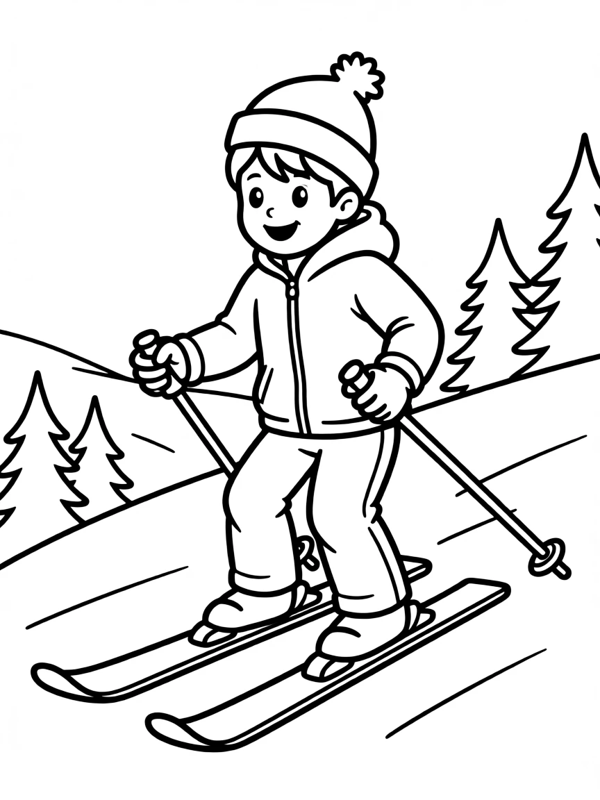 (sports) A child alpine skiing down a slope