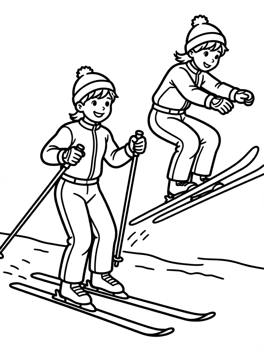 (sports) A child cross-country skiing and ski jumping (Nordic combined)