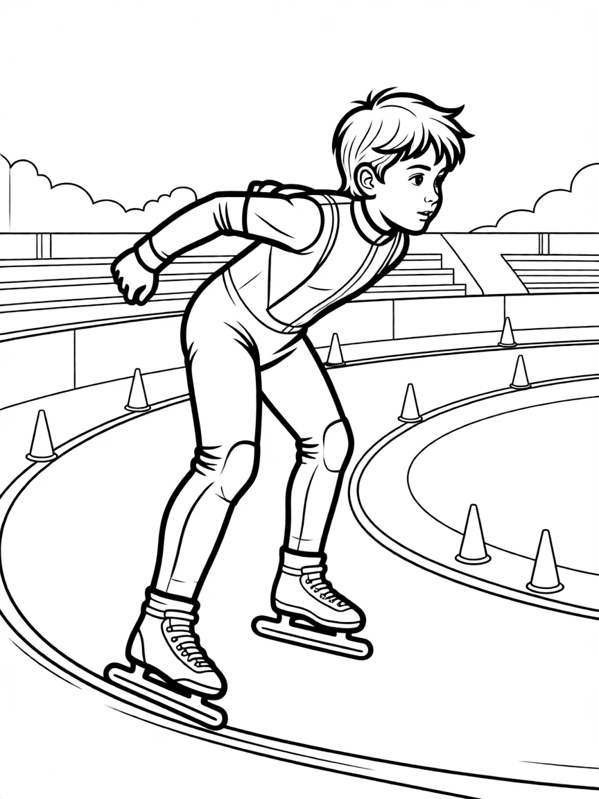 (sports) A child speed skating on a short track