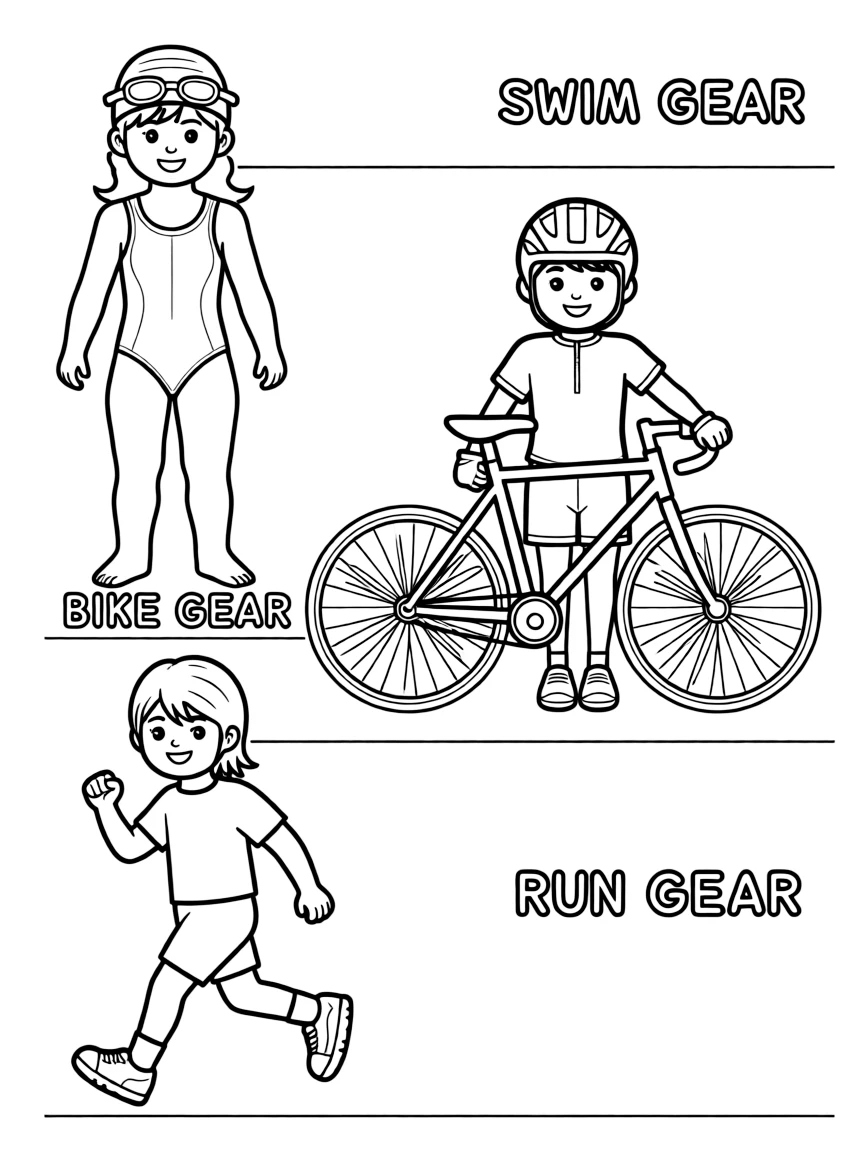 (sports) A child triathlon gear (swim, bike, run)