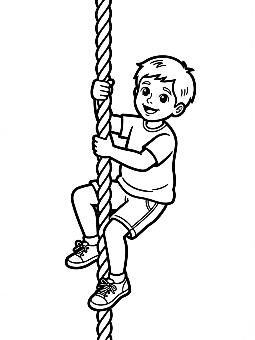 (sports) A child climbing rope