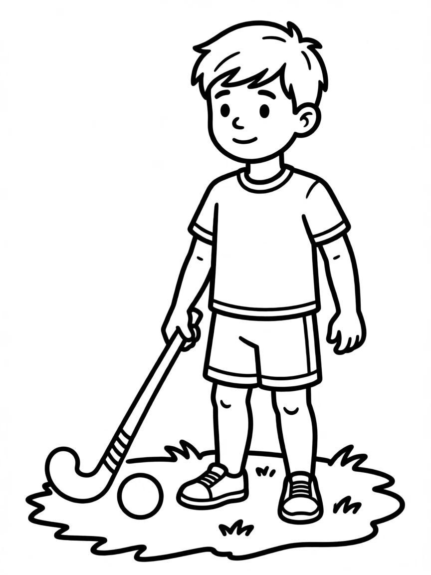 (sports) A child field hockey stick and ball