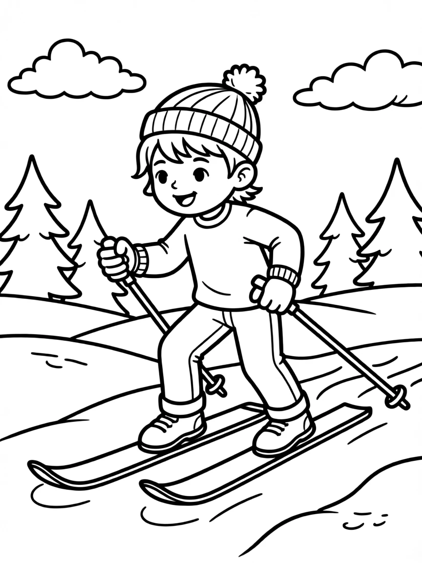 (sports) A child cross-country skis