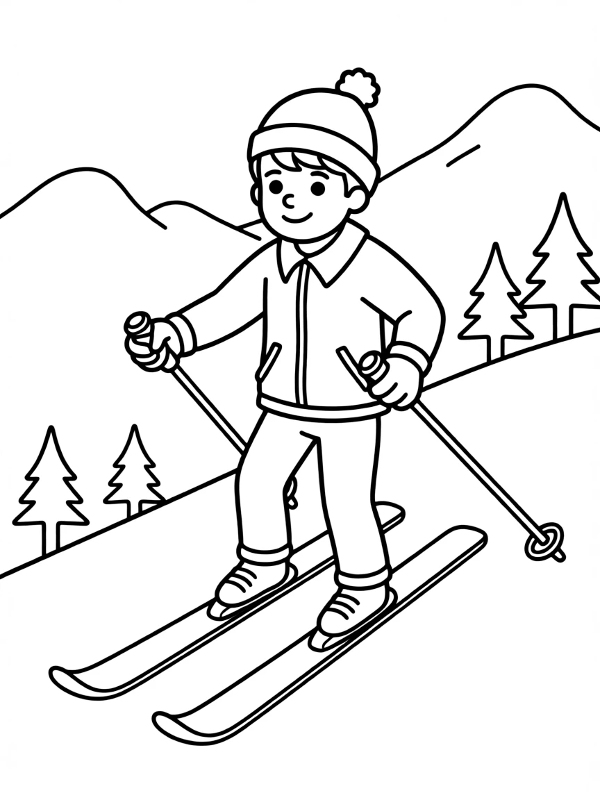 (sports) A child alpine skis