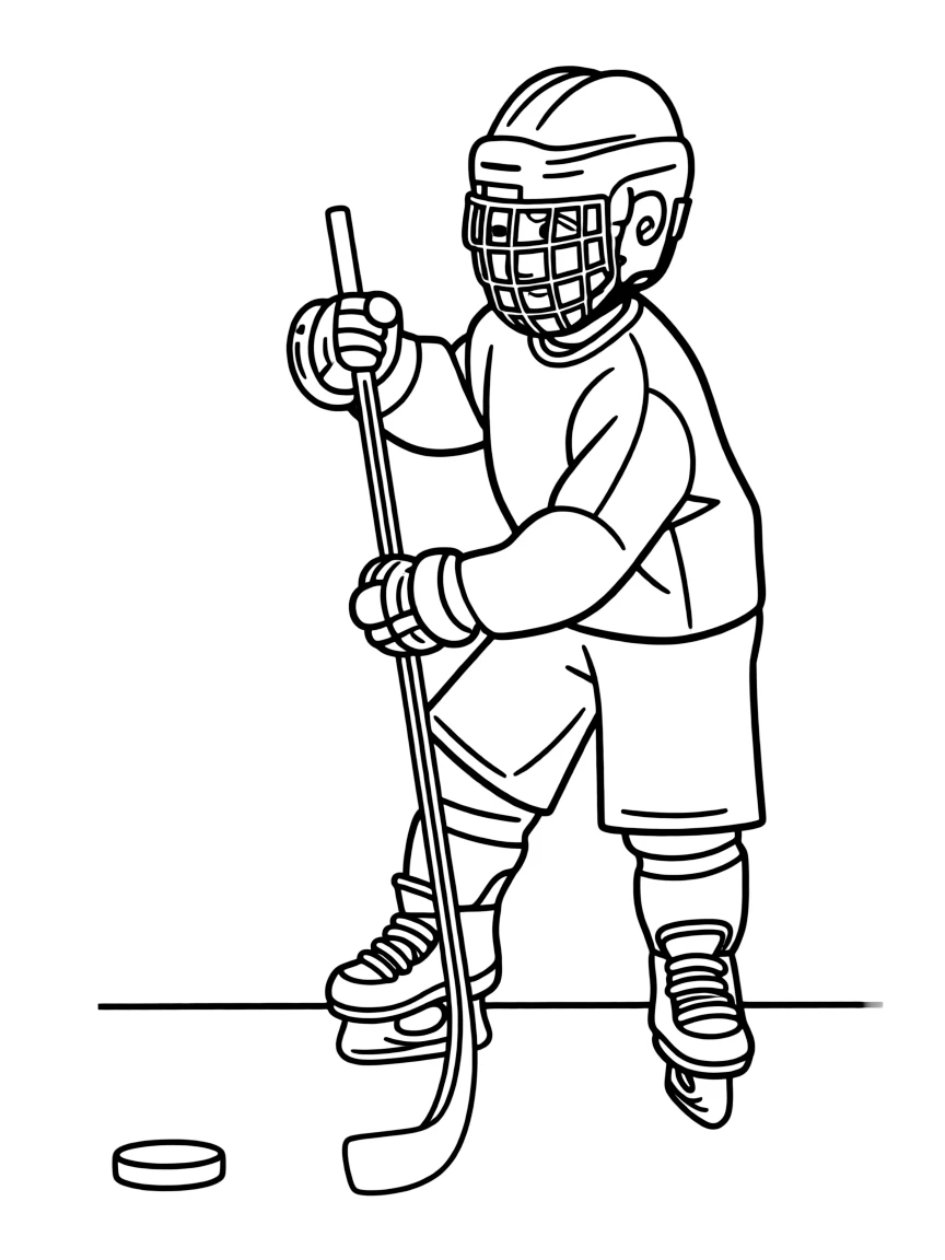 (sports) A child ice hockey stick and puck