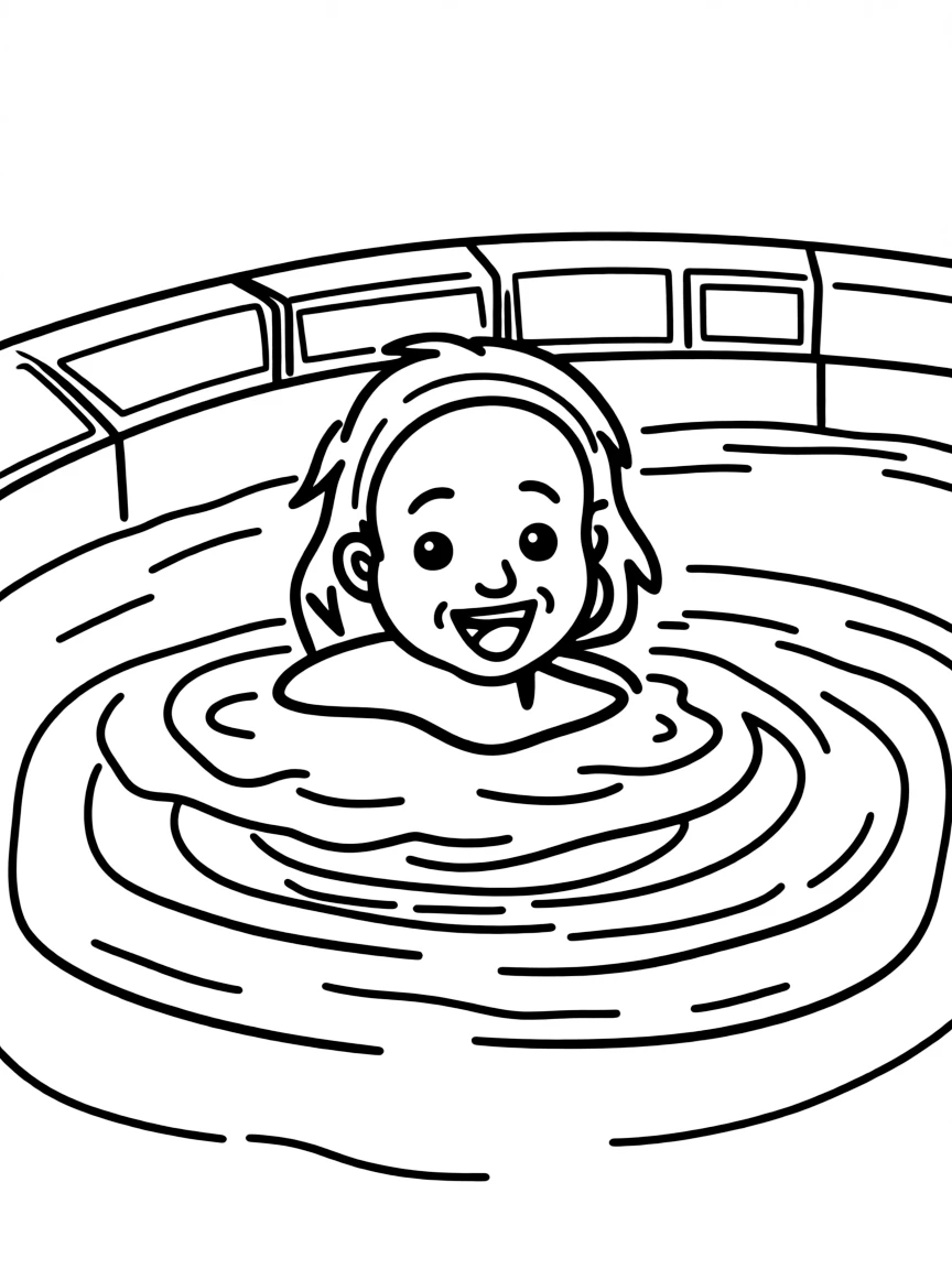 (sports) A child a smiling child swimming