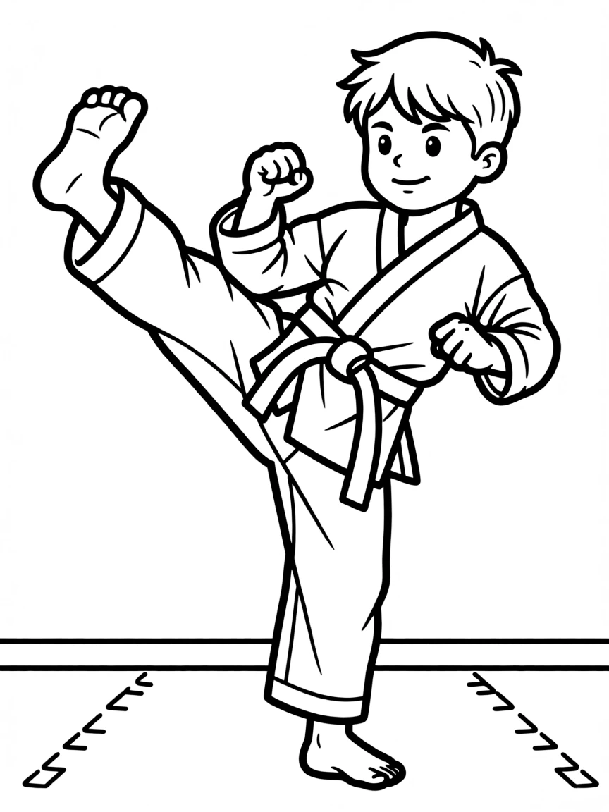 (sports) A child a quick child doing taekwondo