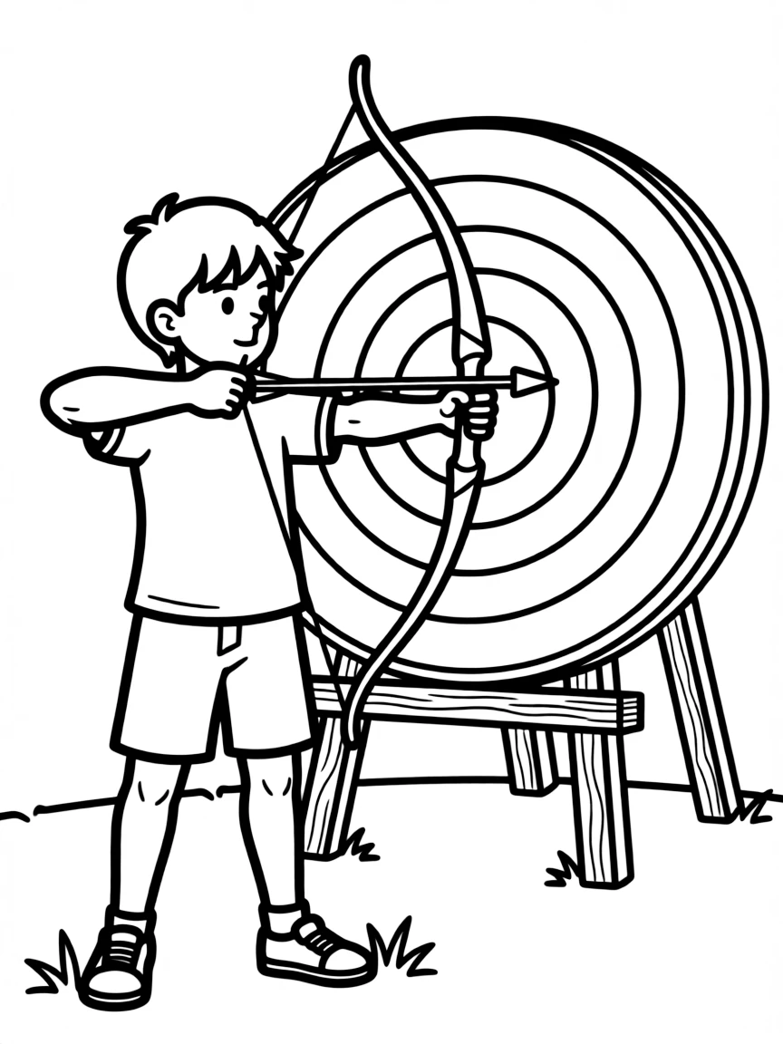 (sports) A child a precise child doing archery