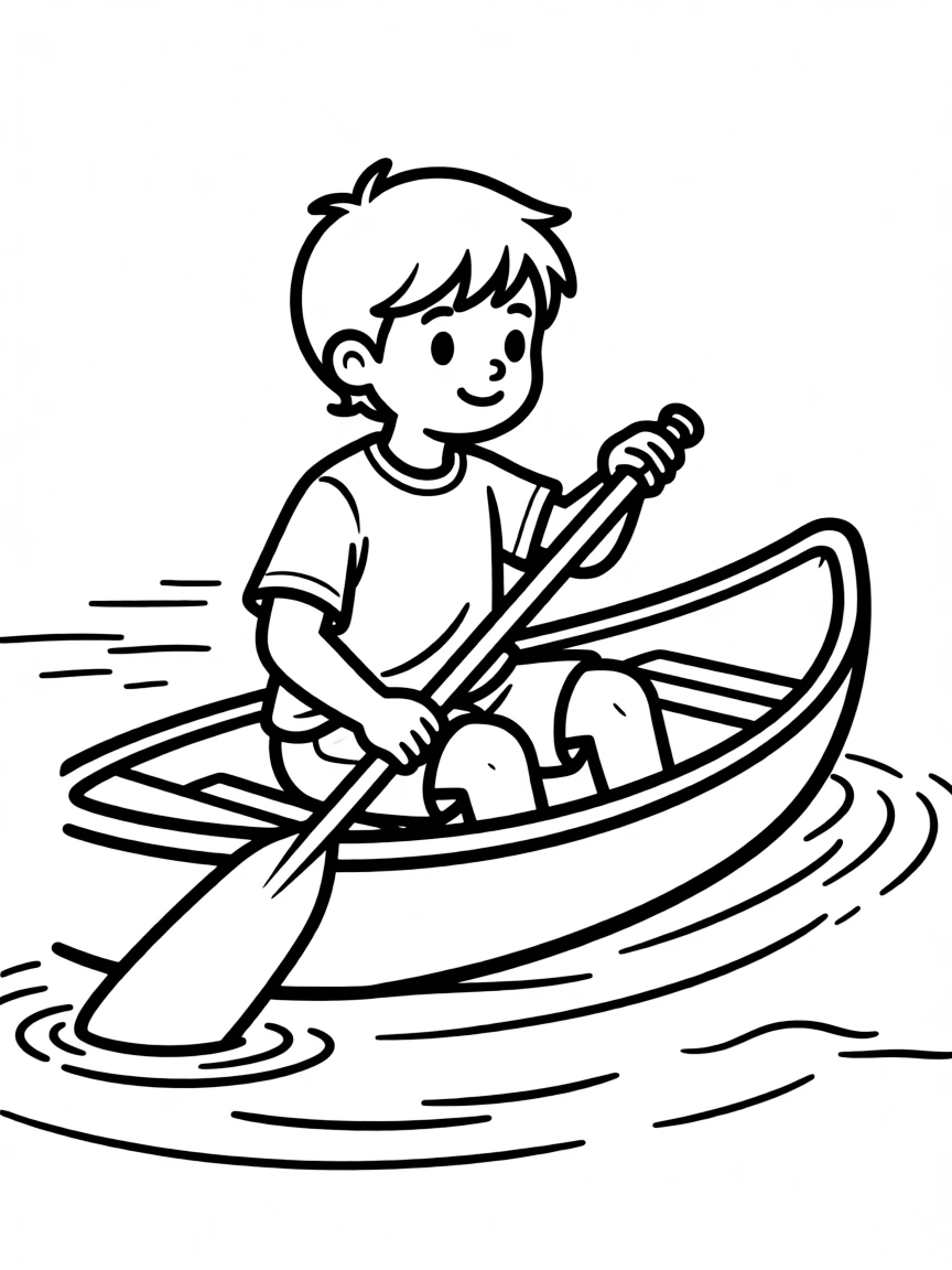 (sports) A child a steady child canoeing