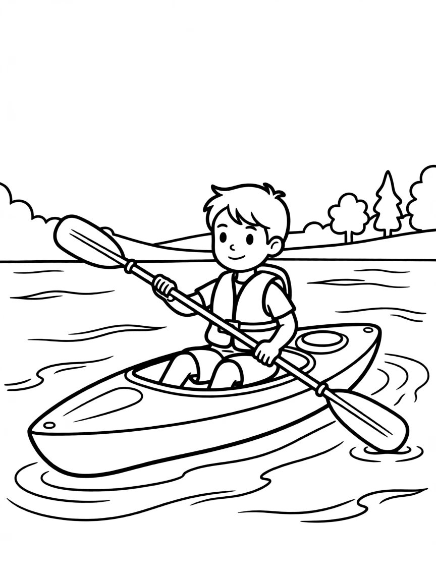 (sports) A child a smooth child kayaking