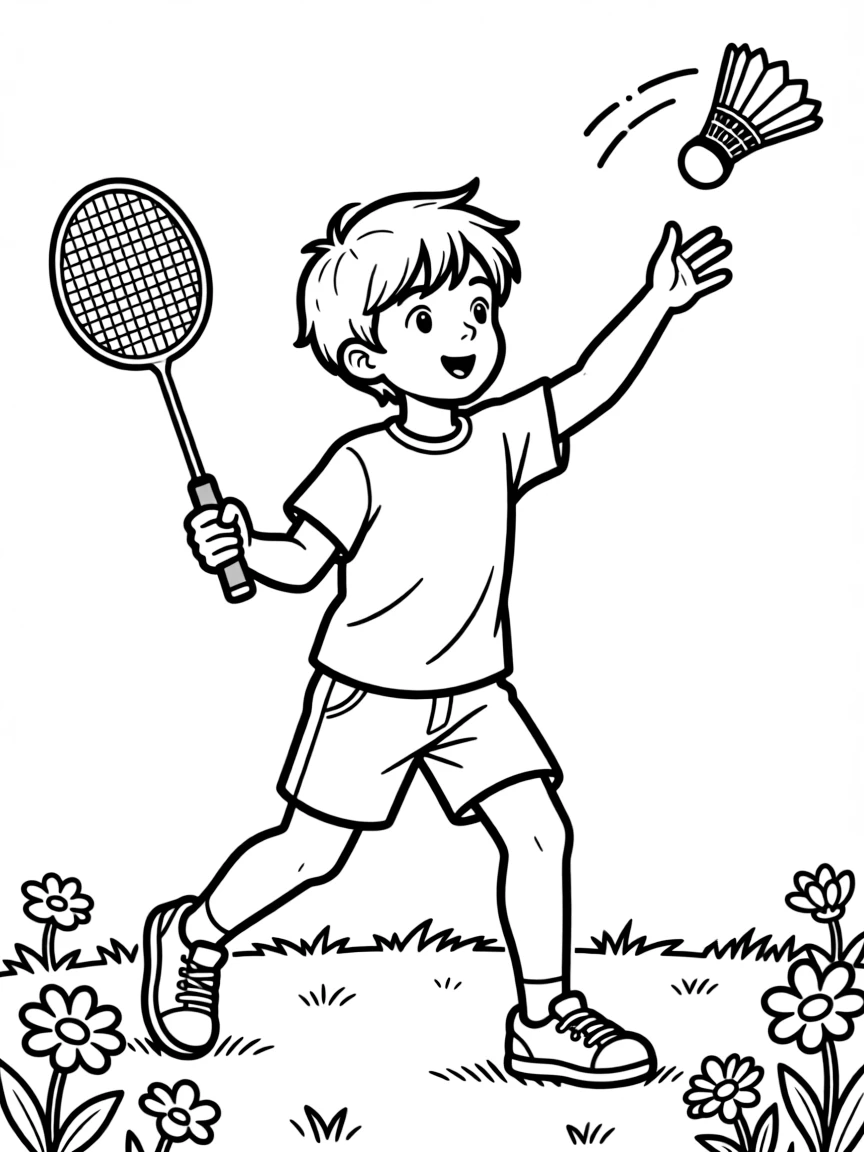 (sports) A child a nimble child playing badminton