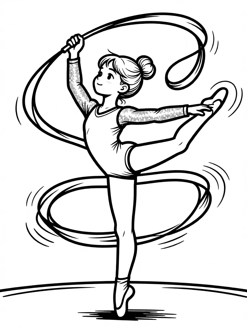 (sports) A child an elegant child doing rhythmic gymnastics