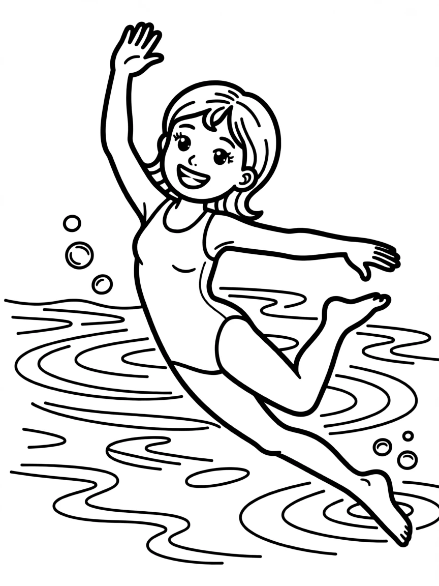 (sports) A child a synchronized child doing synchronized swimming