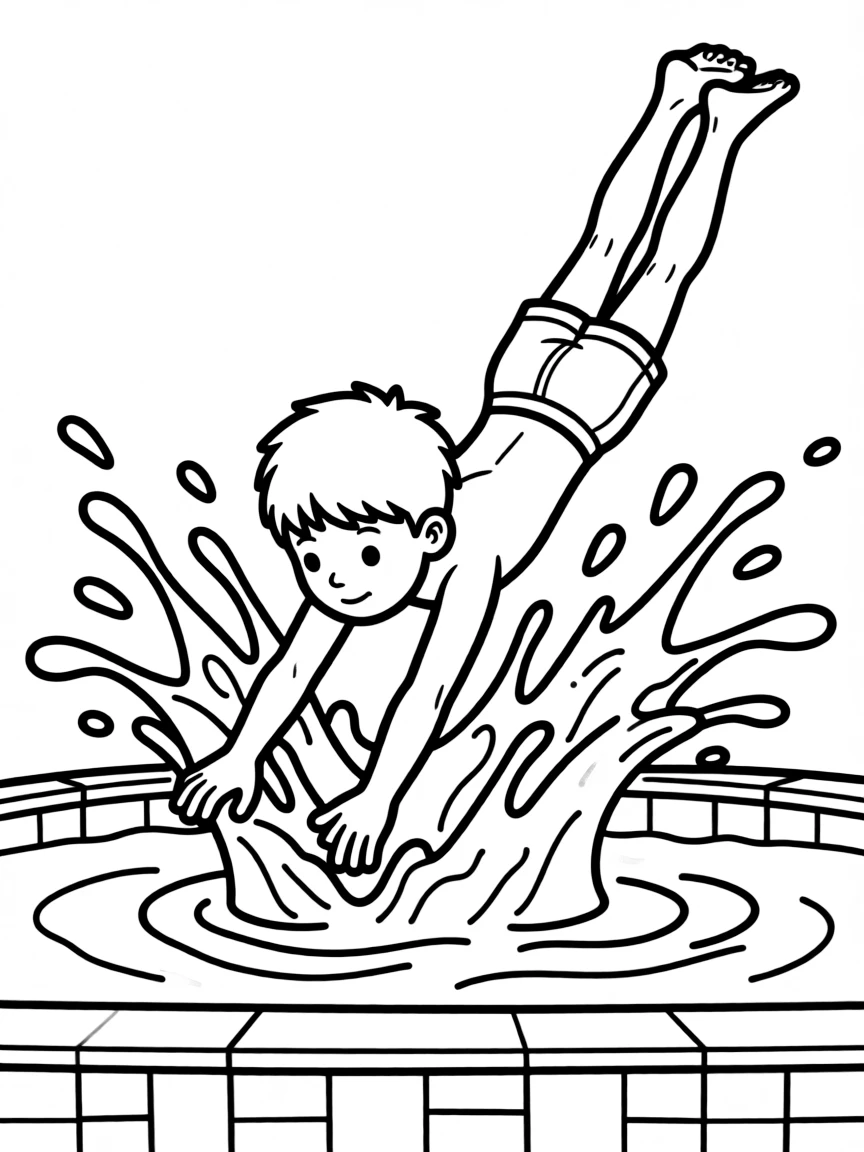 (sports) A child a splashing child diving