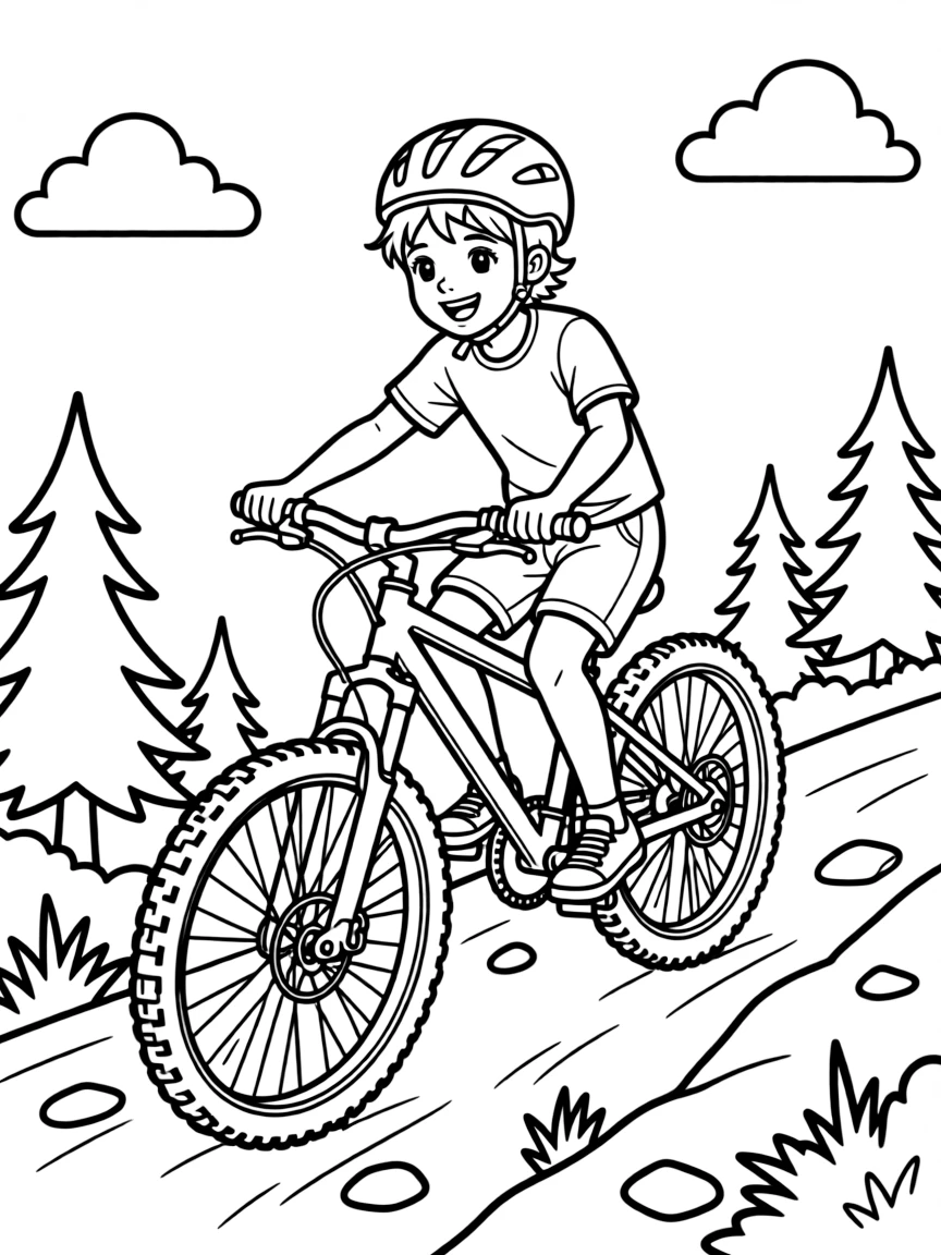 (sports) A child an adventurous child mountain biking