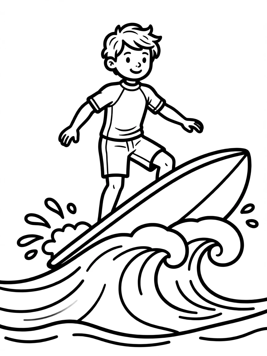 (sports) A child a wavy child surfing
