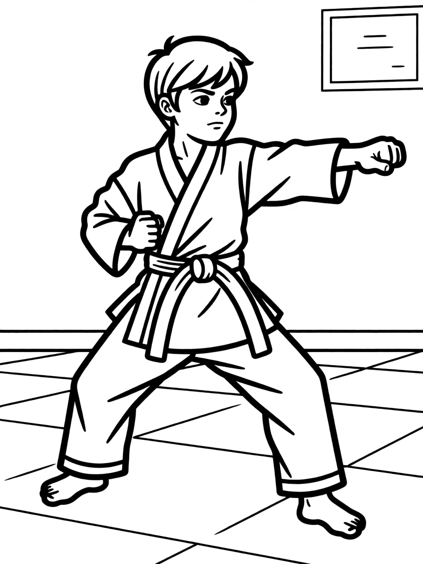 (sports) A child a disciplined child doing karate
