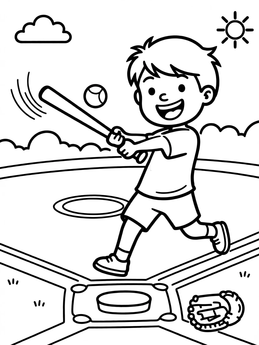 (sports) A child a swinging child playing baseball