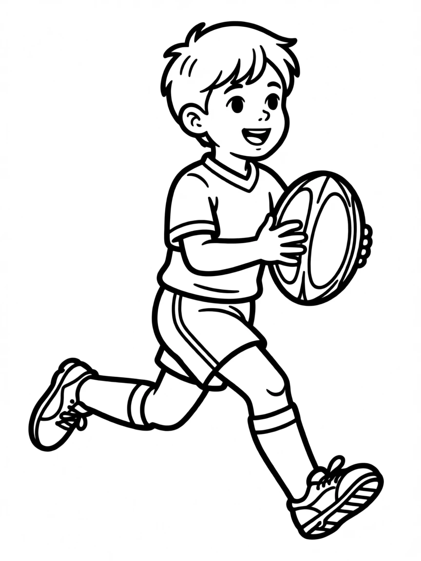 (sports) A child a running child playing rugby